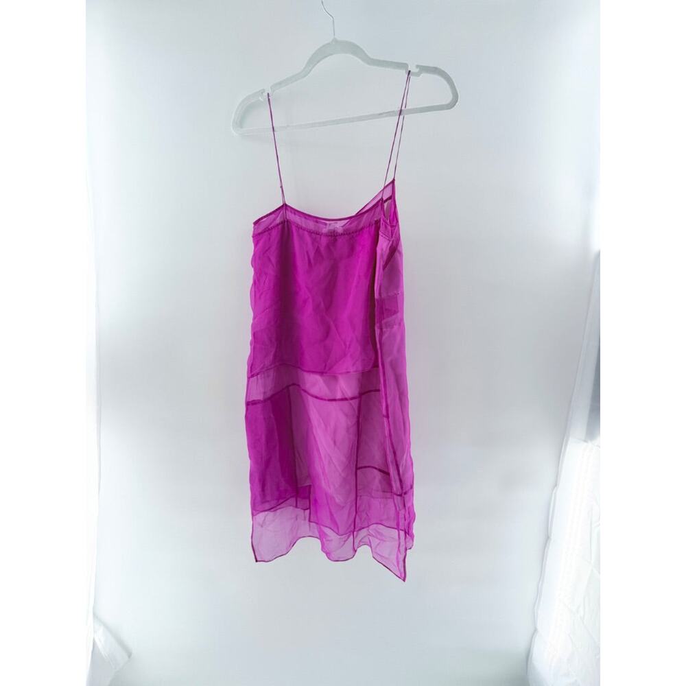Helmut Langs Silk Organza Mesh Layered Slip Mini Dress Fuchsia Pink Womens Small - Picture 5 of 7